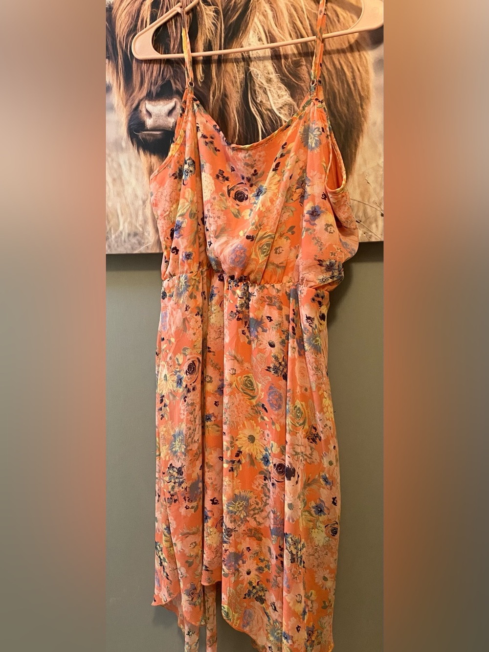 Floral Orange Sundress with Spaghetti Straps